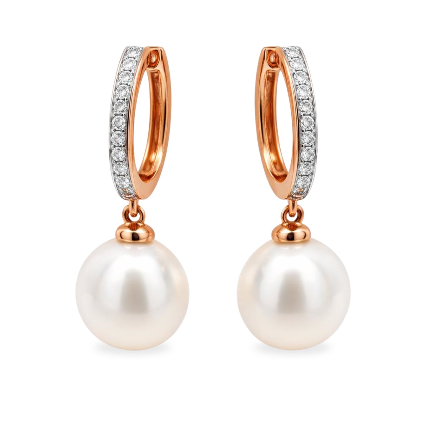 9ct Rose Gold 10-11mm South Sea Pearl Diamond Huggie Hoops