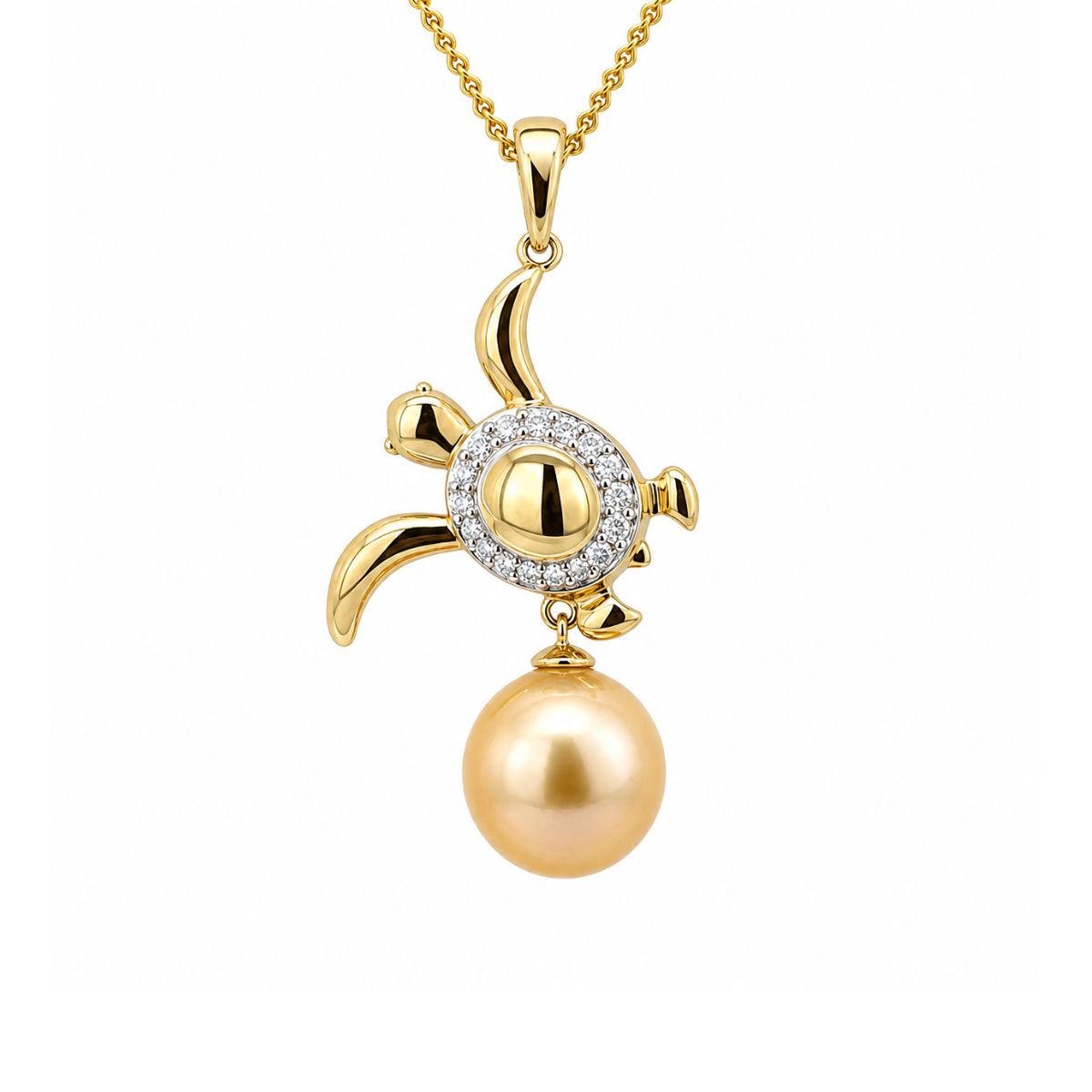 9ct Yellow Gold 10-11mm Gold South Sea Pearl Turtle Pendant