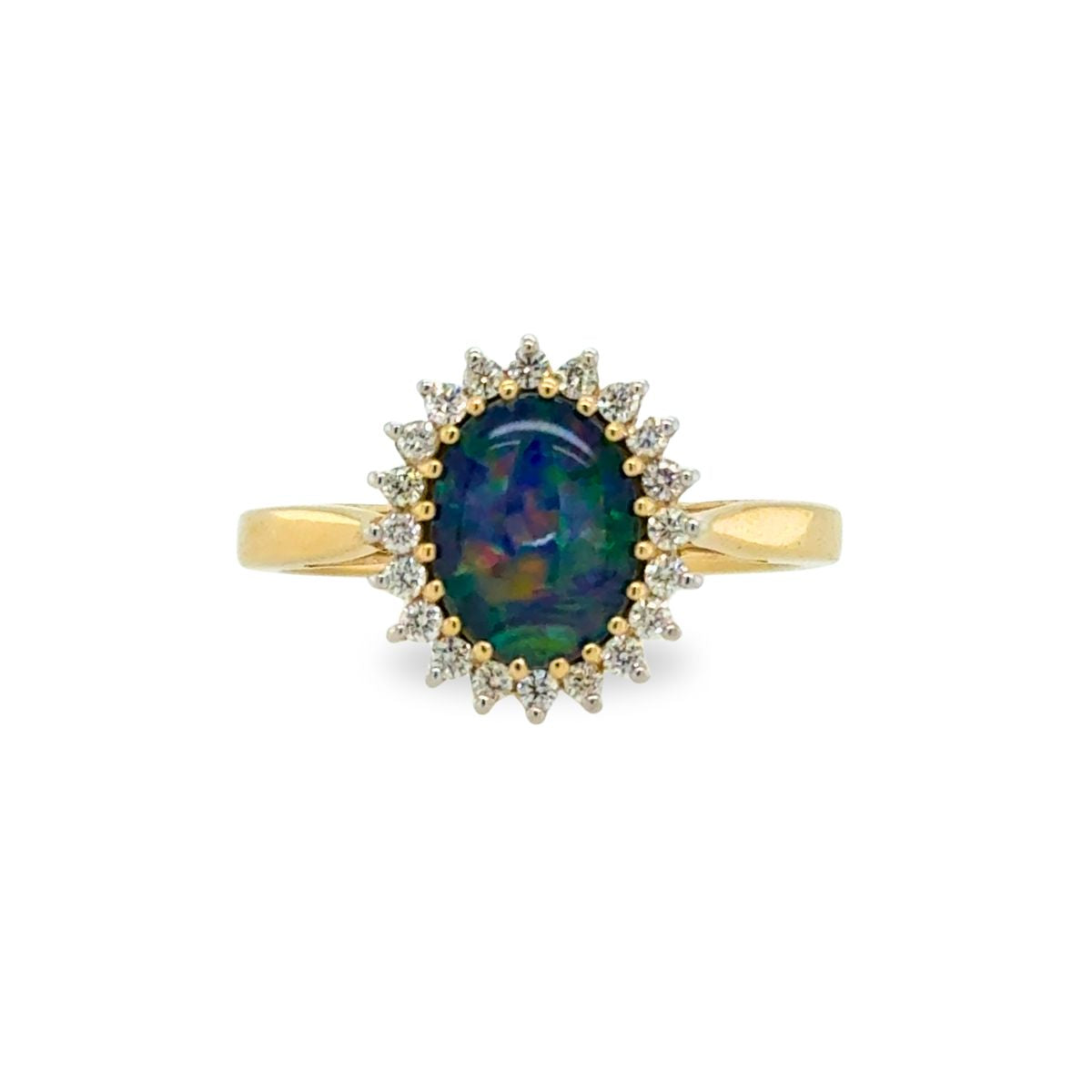 9ct Yellow Gold 9x7 Triplet Opal & Diamond Ring