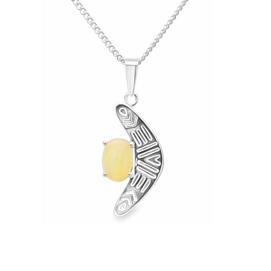 Sterling Silver Solid Opal Boomerang Pendant