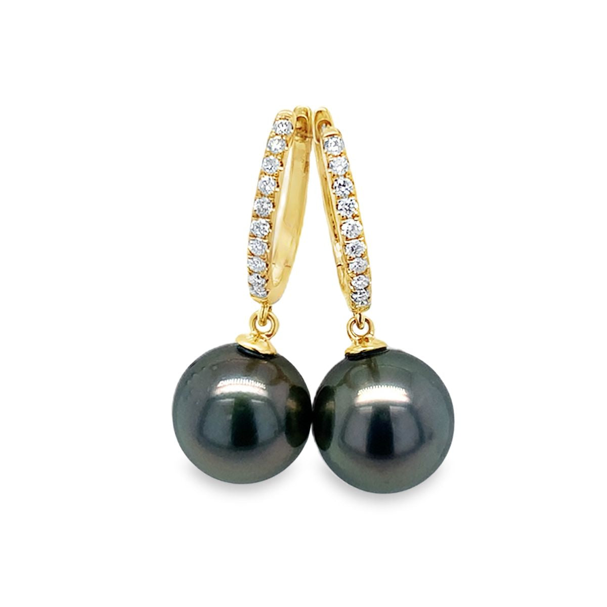 9ct Yellow Gold 10.5mm Tahitian Pearl & Diamond Hoops