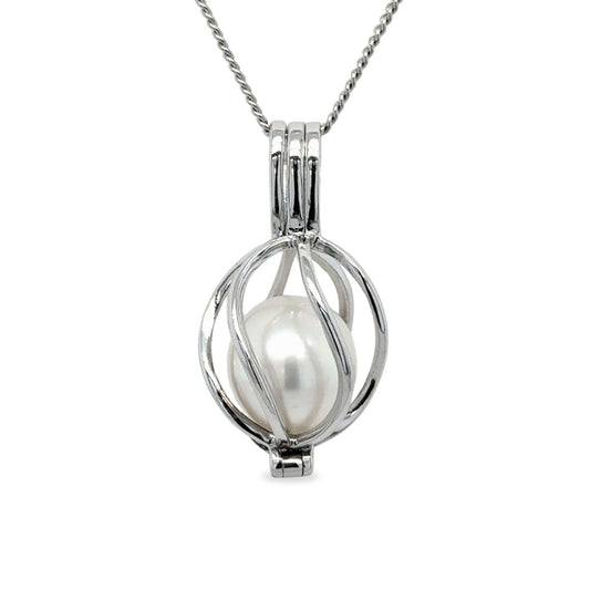 Sterling Silver South Sea Pearl Wavy Cage Pendant