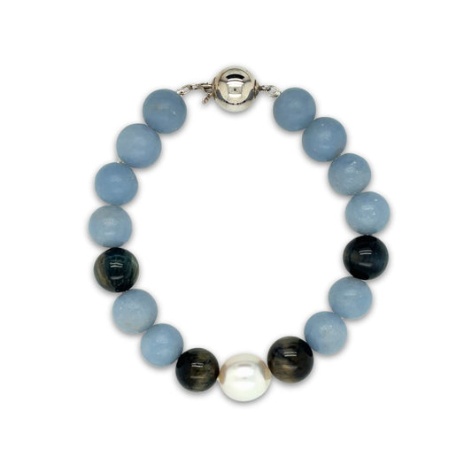 Arafura Collection South Sea Pearl, Angelite & Tiger Eye Bracelet