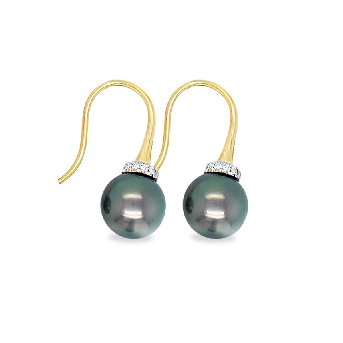 9ct Yellow Gold 9mm Tahitian Pearl & Diamond Hooks