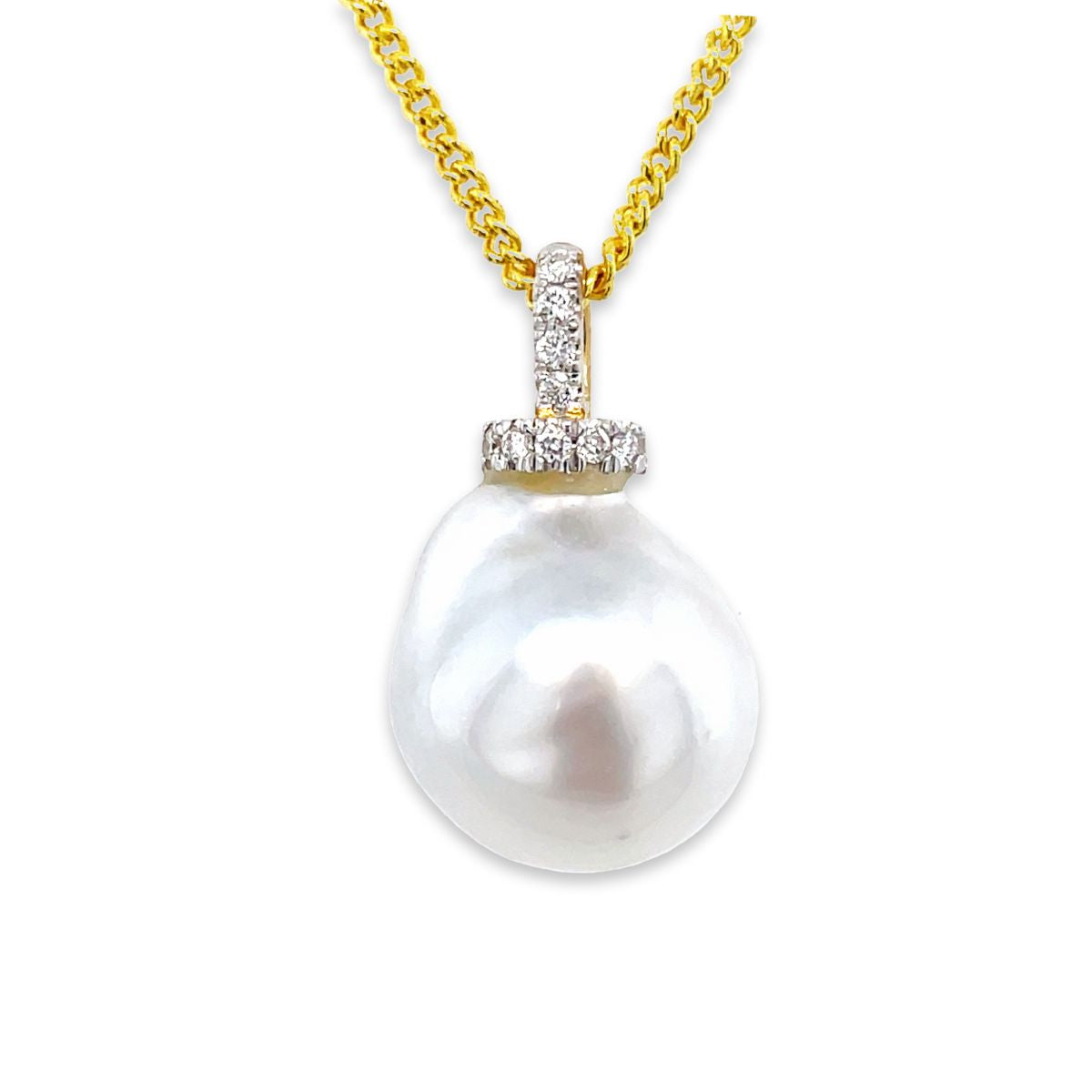 9ct Yellow Gold 12.5mm Baroque South Sea Pearl & Diamond Pendant