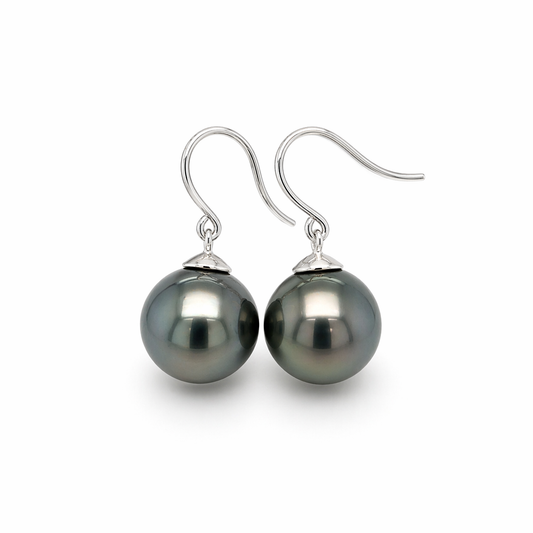 9ct White Gold 11mm Tahitian Pearl Hooks