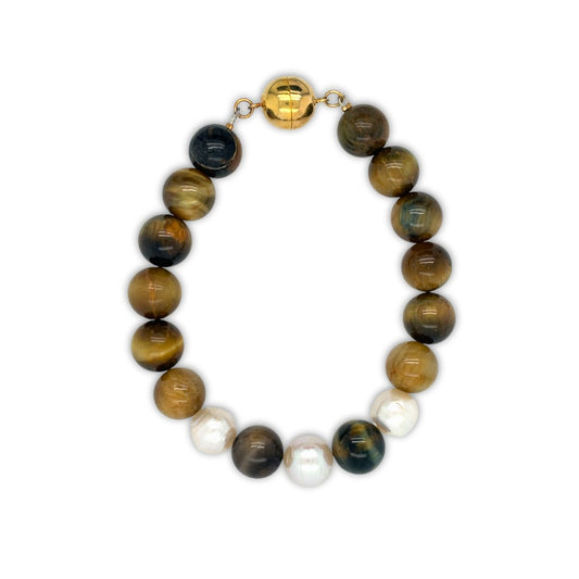 Arafura Collection South Sea Pearl With Tiger Eye Bracelet