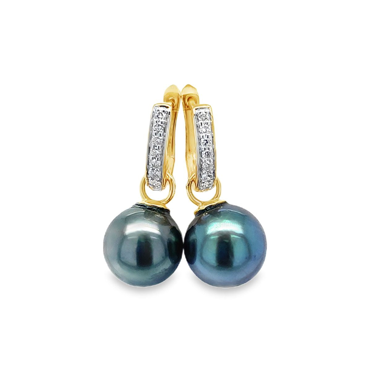 9ct Yellow Gold 9mm Tahatian Pearl & Diamond Hoops