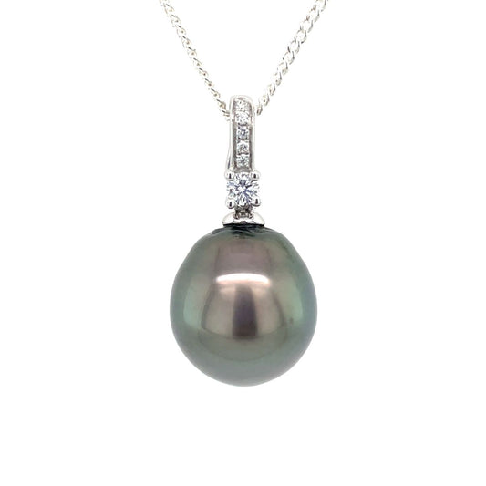 9ct White Gold 13mm Baroque Tahititan Pearl & Diamond Enhancer