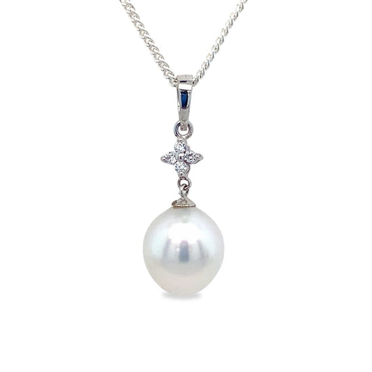 Sterling Silver 9-10mm South Sea Pearl Flower Pendant