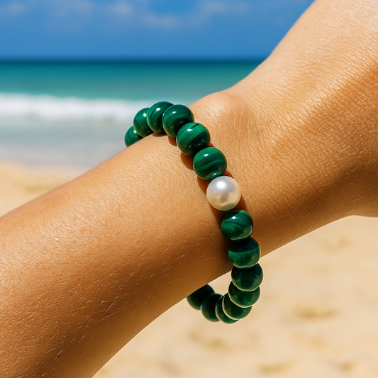 Arafura Collection South Sea Pearl & African Malachite Bracelet