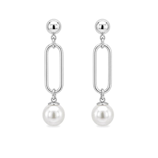 Sterling Silver 9-10mm South Sea Pearl Elongated Link Drop Studs