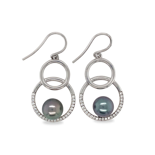 Sterling Silver 9mm Tahitian Pearl Circle Hooks