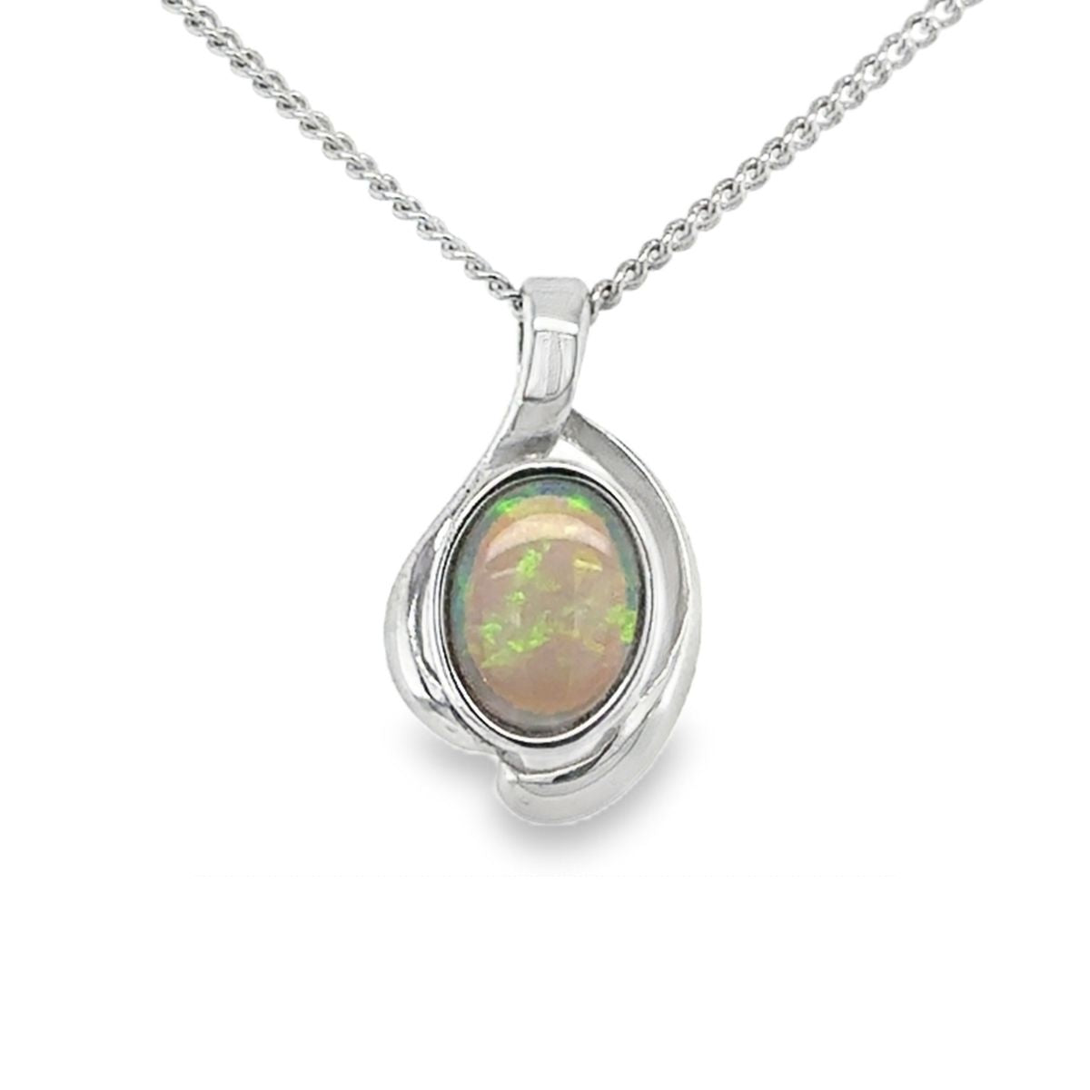 Sterling Silver Solid Opal Curved Set Pendant
