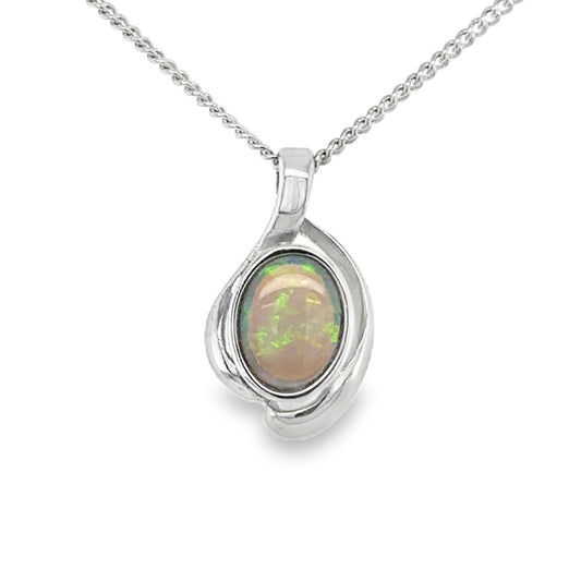 Sterling Silver Solid Opal Curved Set Pendant