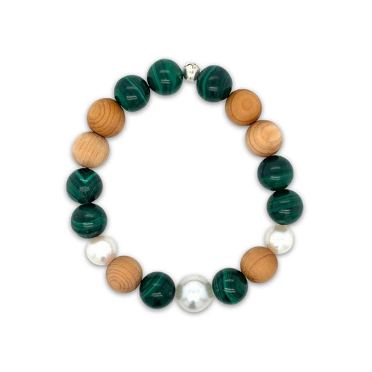 Arafura Collection South Sea Pearl, Malachite & Sandalwood Bracelet