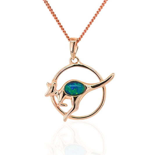 Rose Tone Sterling Silver Triplet Opal Kangaroo Pendant