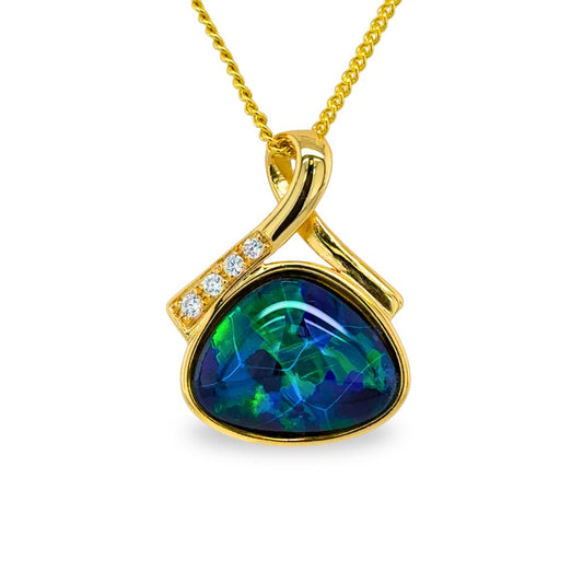 Sterling Siver Gold Tone Triplet Opal Pendant
