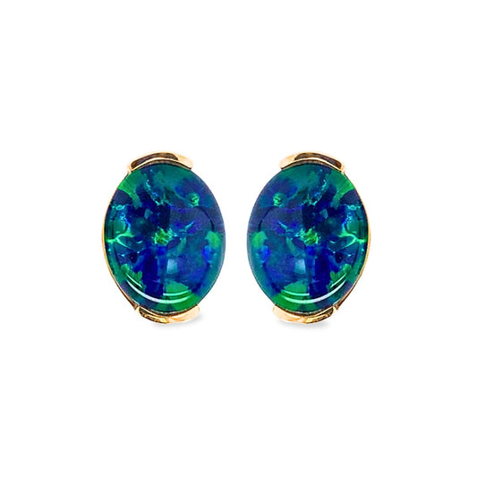 9ct Yellow Gold Australian Triplet Opal Stud Earrings