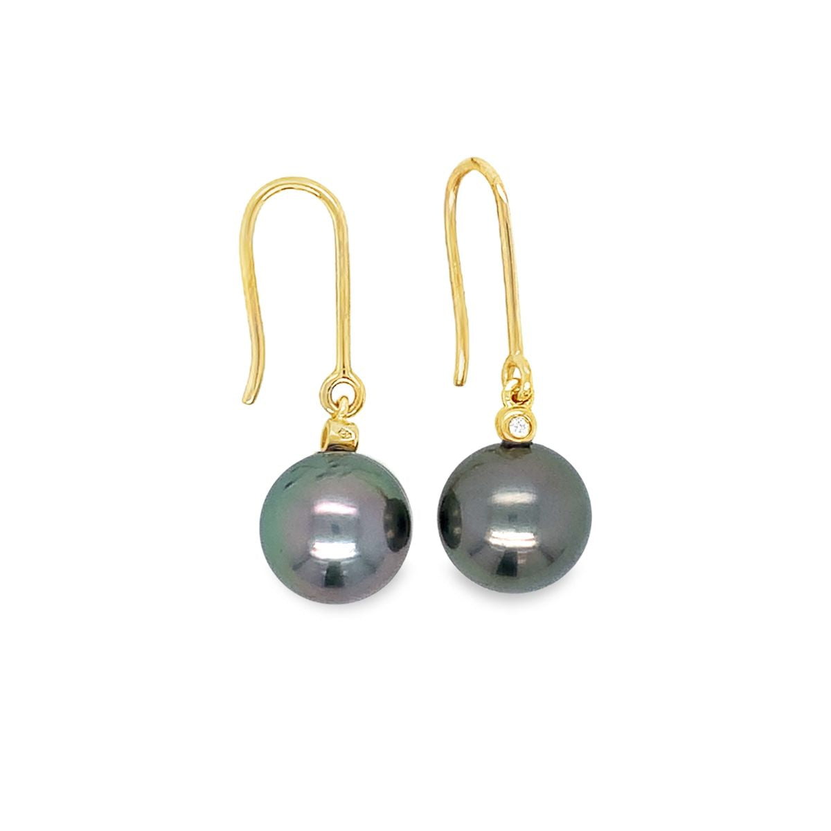 9ct Gold 9-10mm Tahitian Pearl & Diamond Hooks