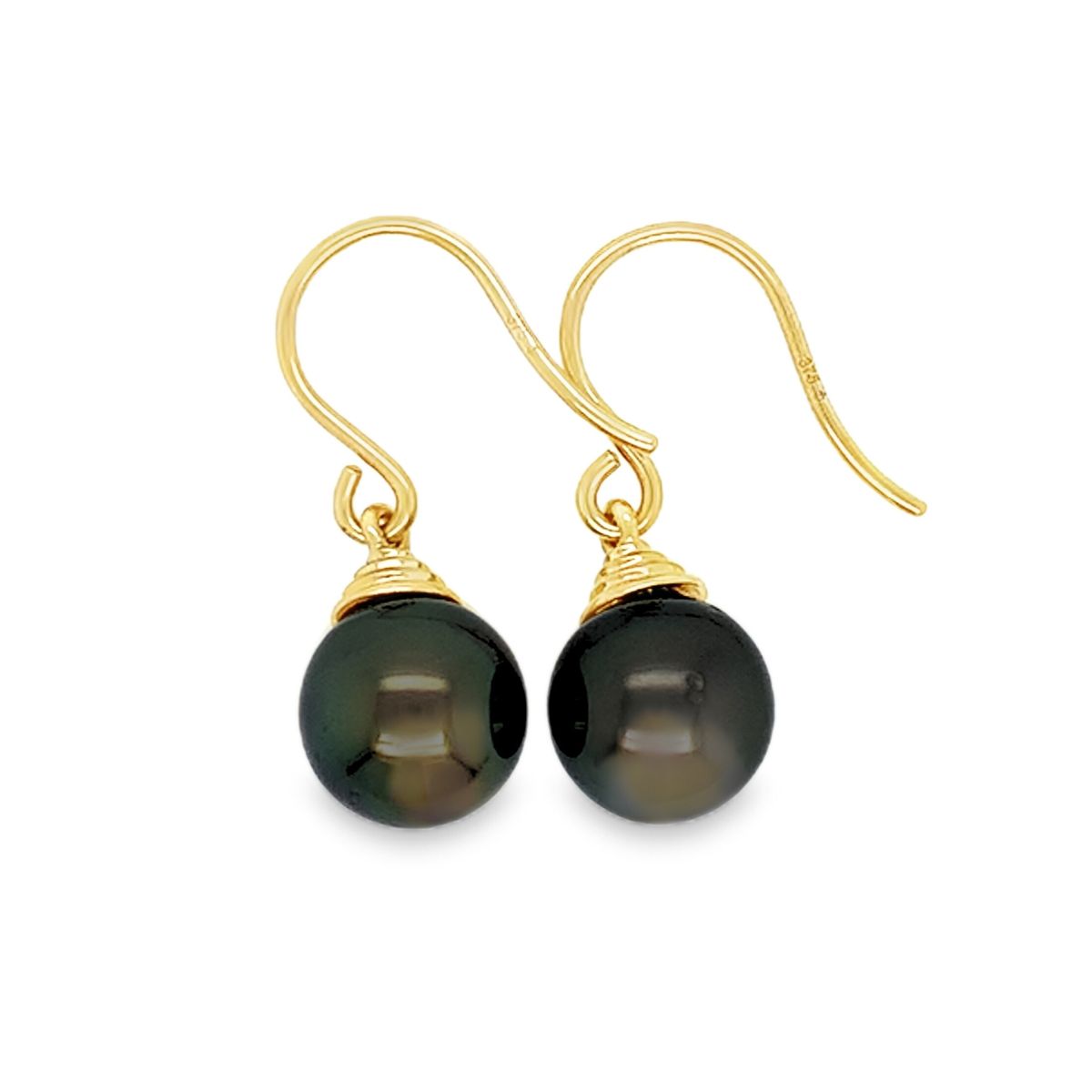 9ct Yellow Gold 8-9mm Tahitian Pearl Beehive Hooks