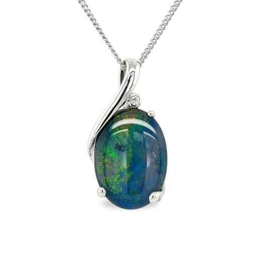Sterling Silver 18x13 Triplet Opal & Cubic Zirconia Pendant