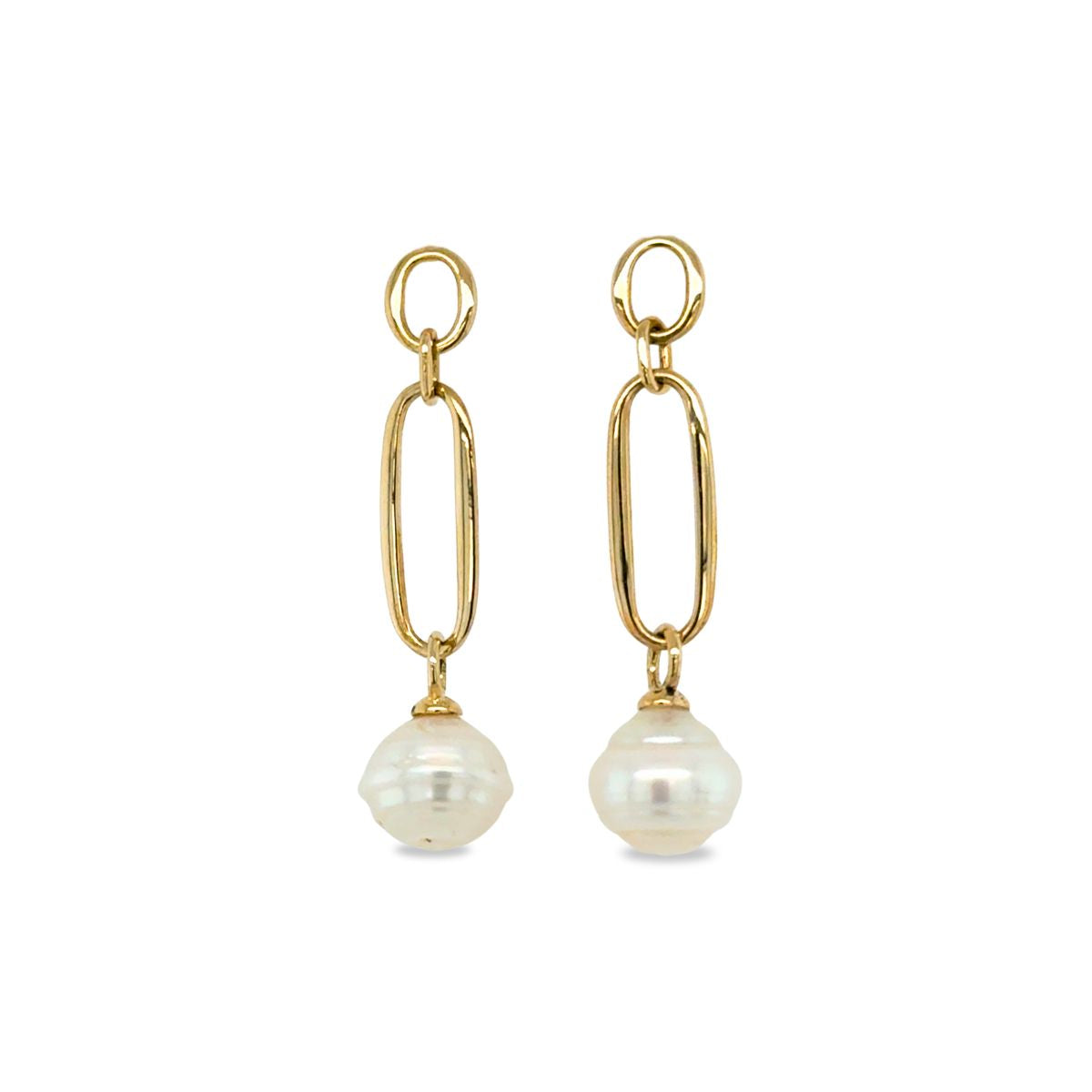9ct Yellow Gold 8.5-9mm South Sea Pearl Paperclip Studs.