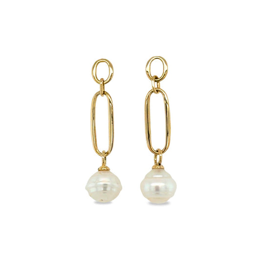 9ct Yellow Gold 8.5-9mm South Sea Pearl Paperclip Studs.