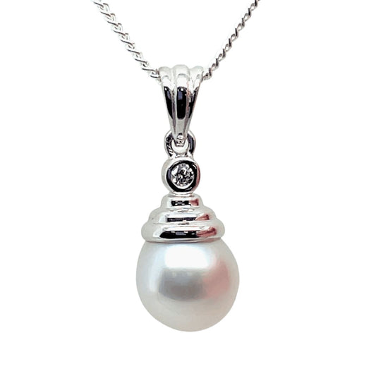 Sterling Silver 8-9mm South Sea Pearl Ridge Drop Pendant