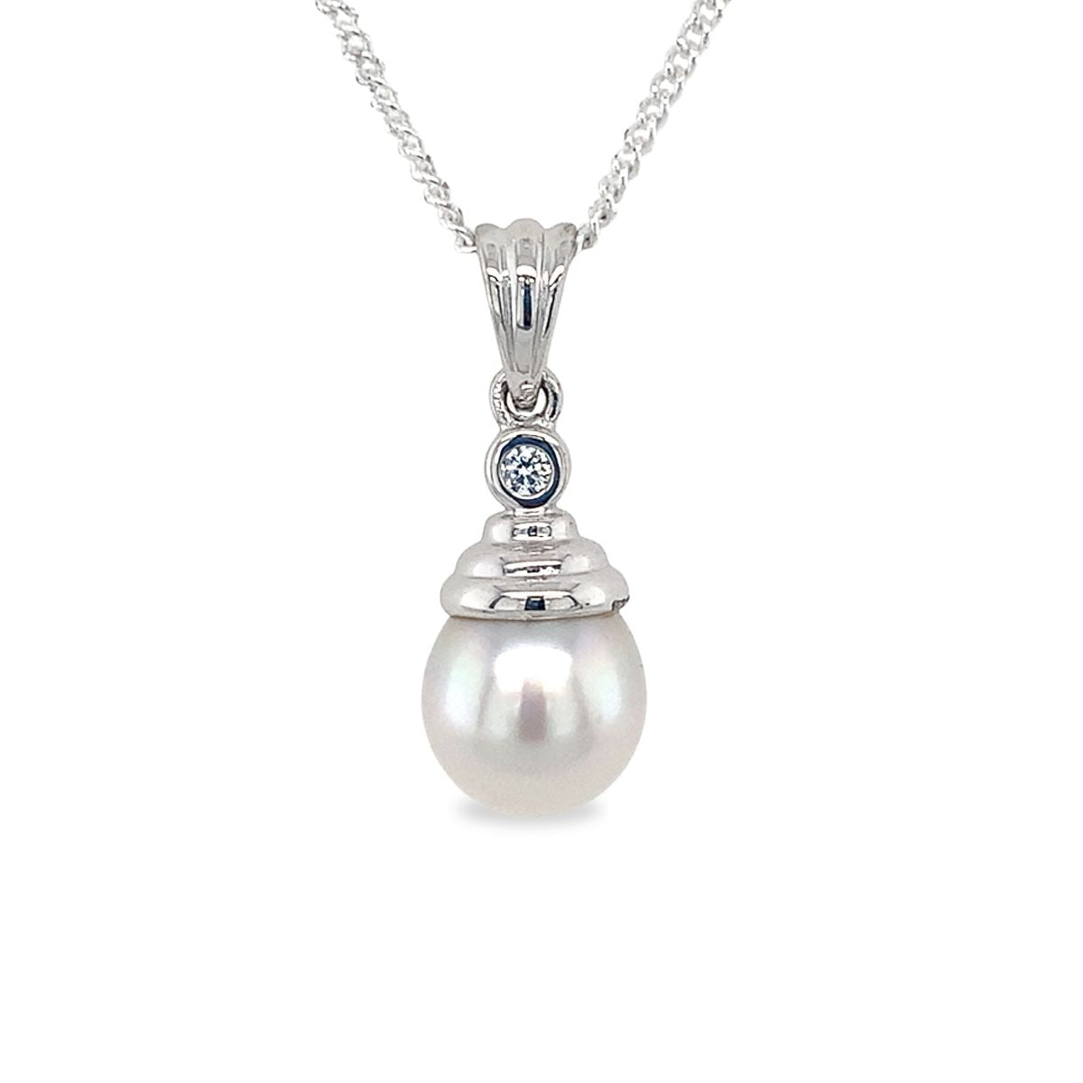 Sterling Silver 8-9mm South Sea Pearl Ridge Drop Pendant