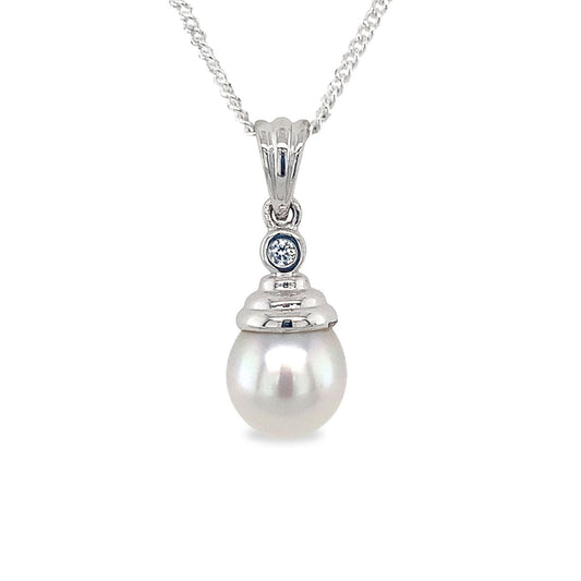 Sterling Silver 8-9mm South Sea Pearl Ridge Drop Pendant