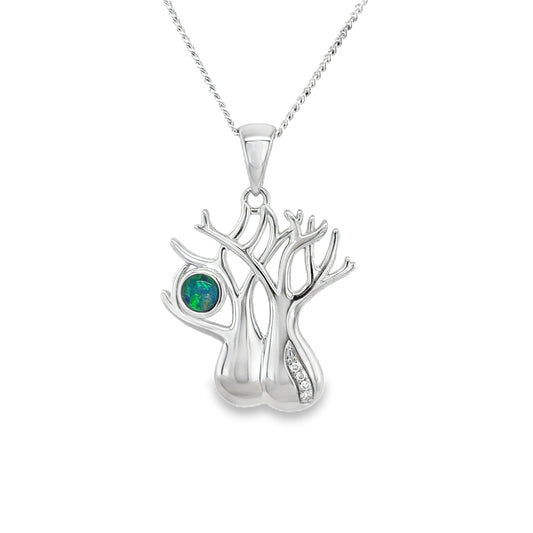 Sterling Silver & Triplet Opal Boab Tree Pendant