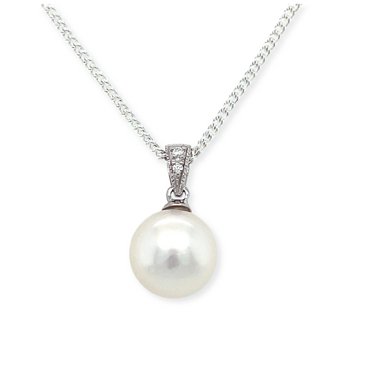 Sterling Silver 8-9mm South Sea Pearl & Cubic Zirconia Pendant