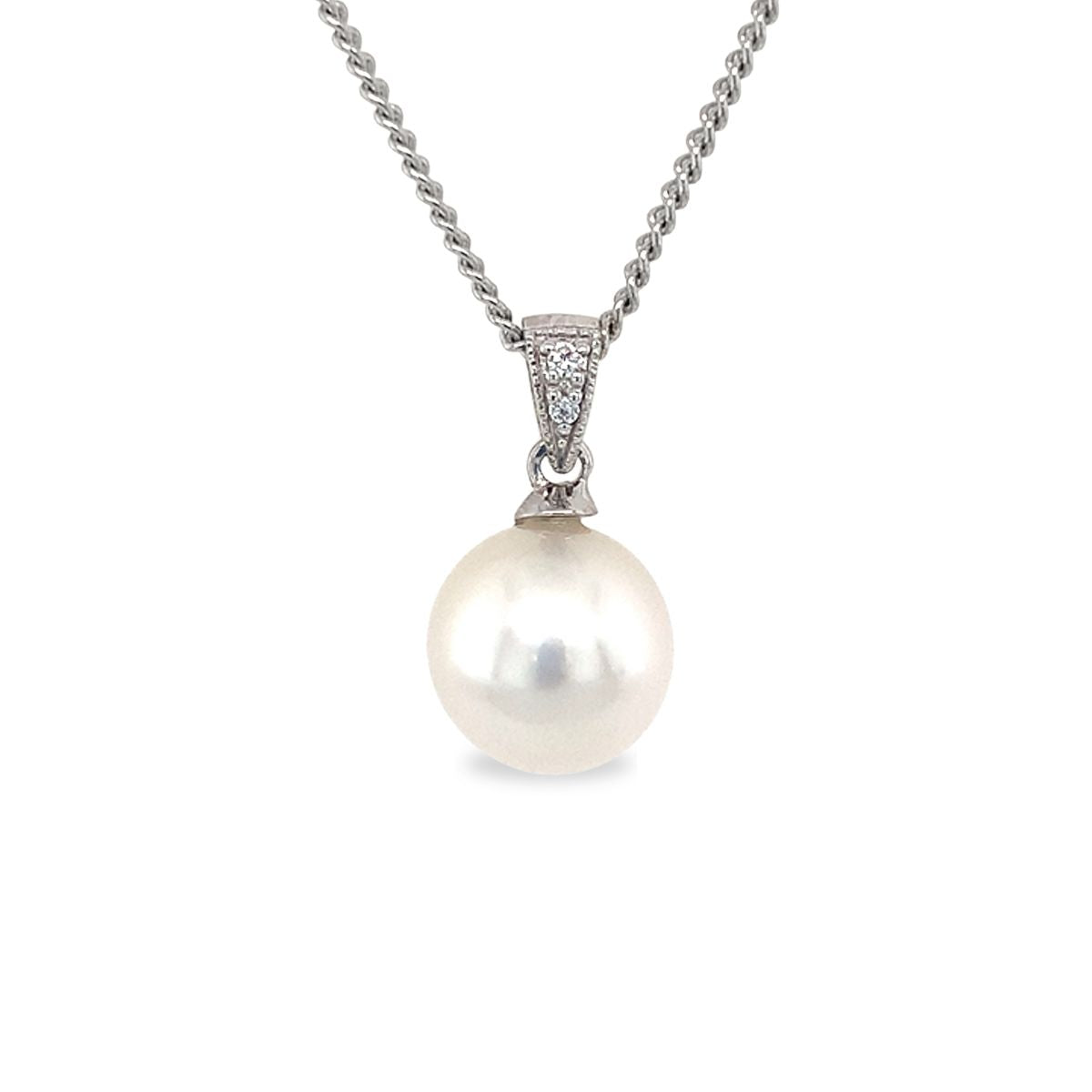 Sterling Silver 8-9mm South Sea Pearl & Cubic Zirconia Pendant