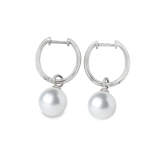 Sterling Silver 8-9mm South Sea Pearl Hoops
