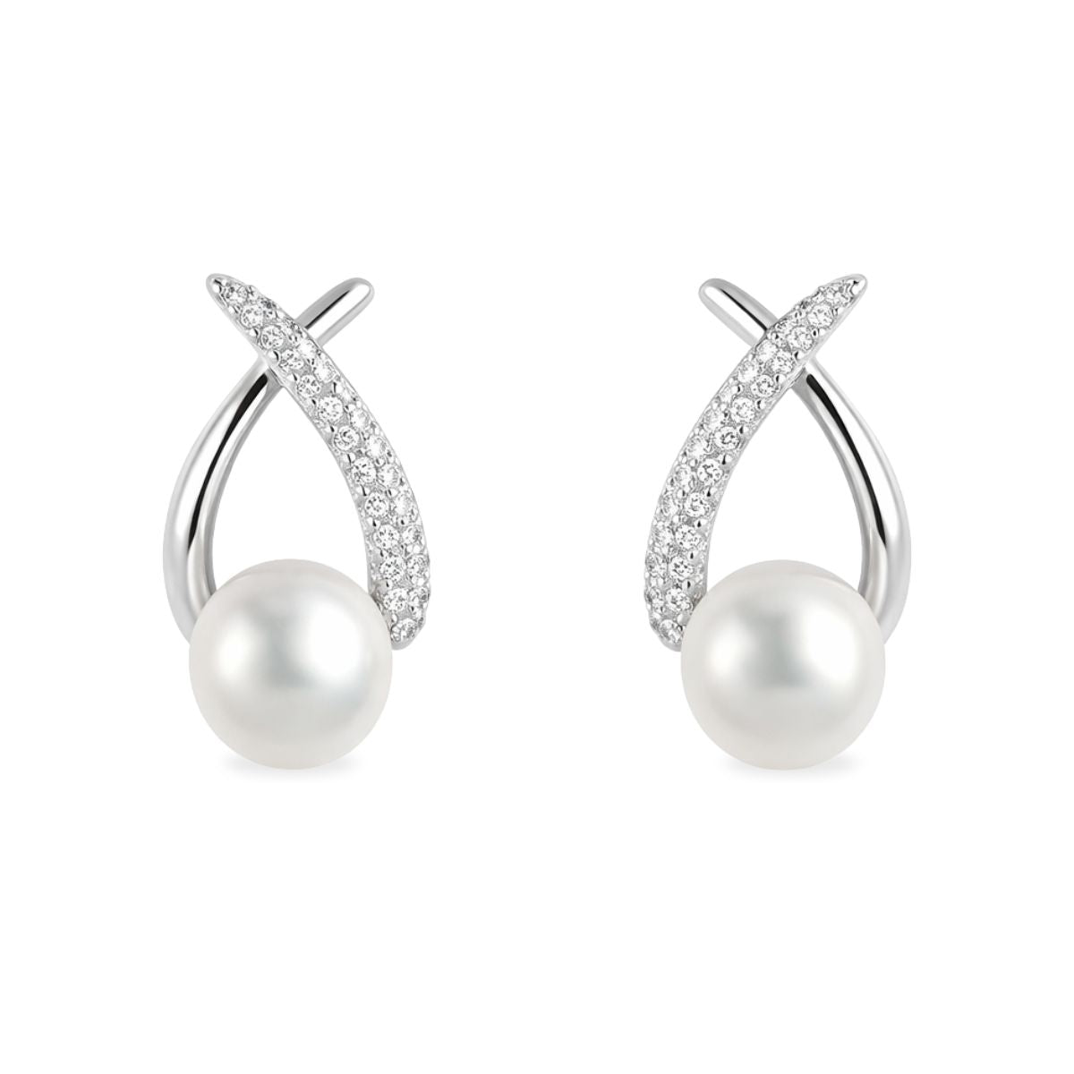 Sterling Silver Button Freshwater Pearl & Cubic Zirconia Studs