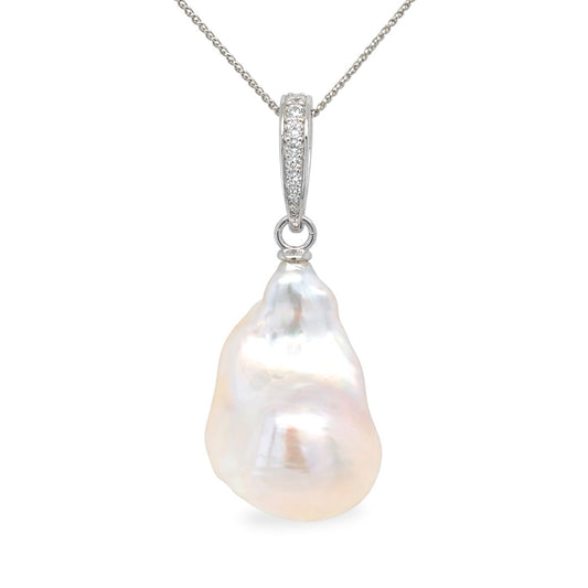 Sterling Silver Barqoue Freshwater Pearl and Cubic Zirconia Pendant