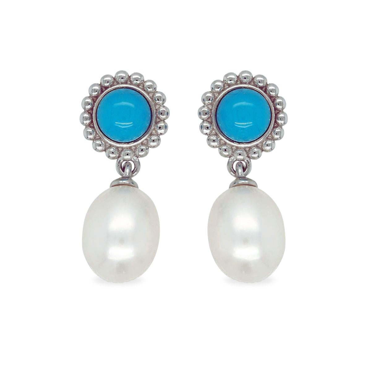 Sterling Silver Freshwater Pearl & Turquoise Look Stud Earrings