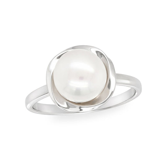Sterling Silver Button Freshwater Pearl Ribbon Twist Ring