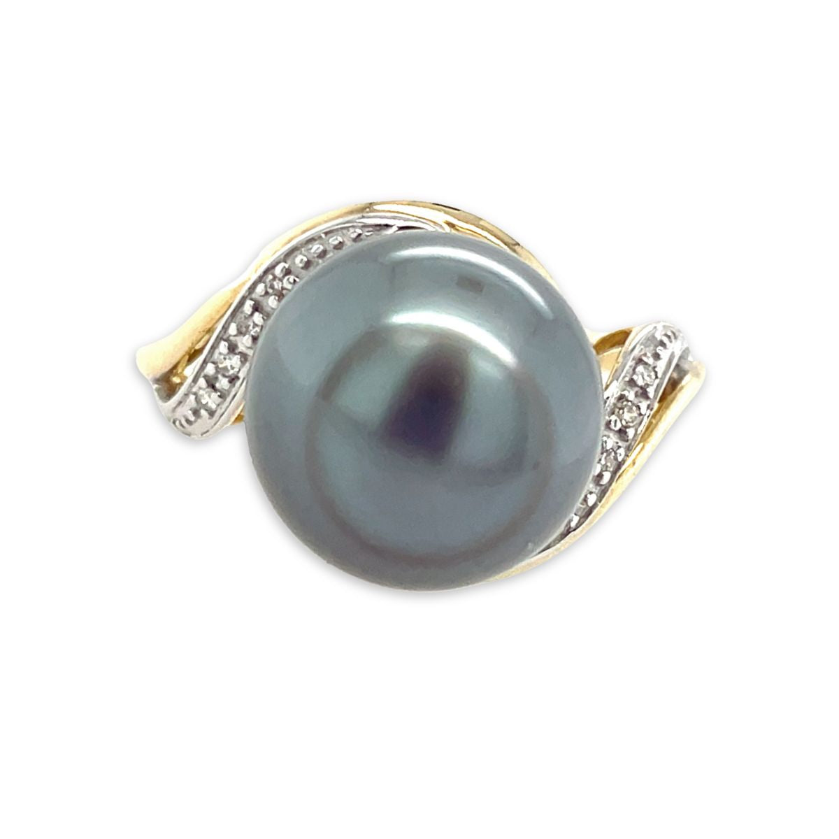 9ct Gold 9-10mm Tahitian Pearl & Diamond Wrap Ring