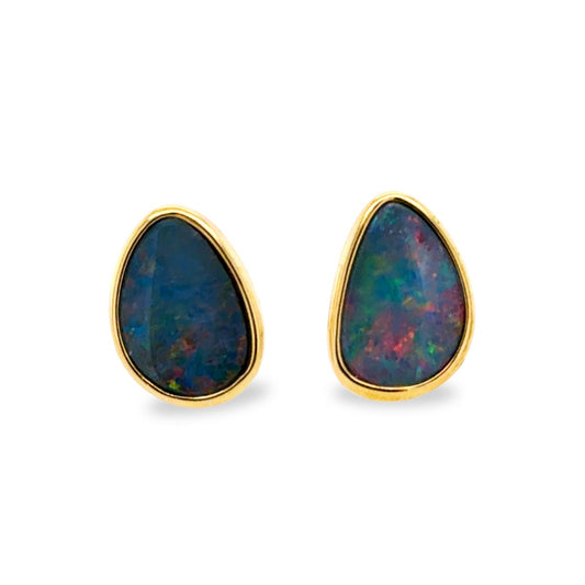 14ct Yellow Gold Freefrom Doublet Opal Assorted Studs