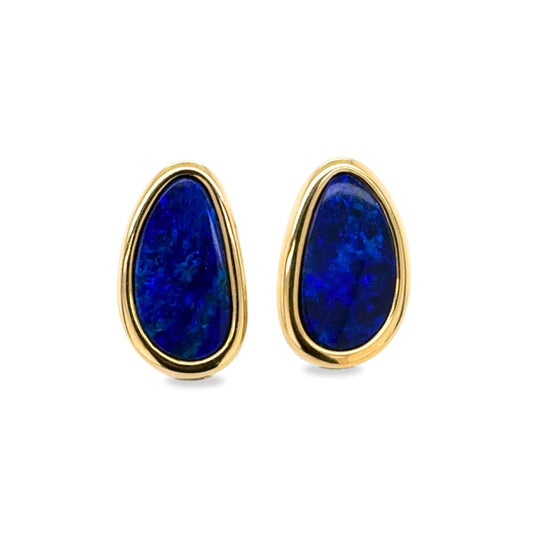 14ct Yellow Gold Freeform Australian Opal Stud Earrings