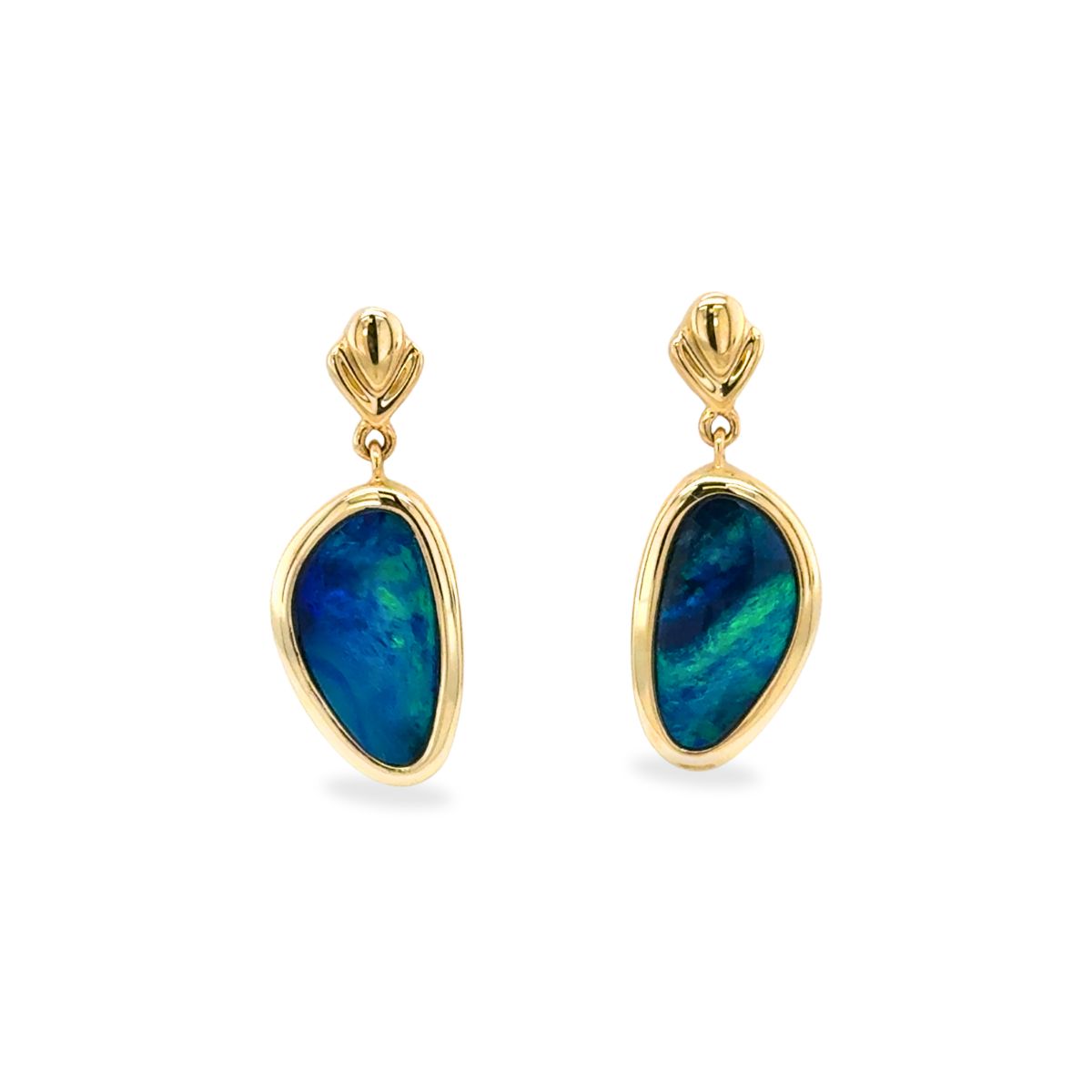 14ct Yellow Gold Australian Doublet Opal Stud Earrings