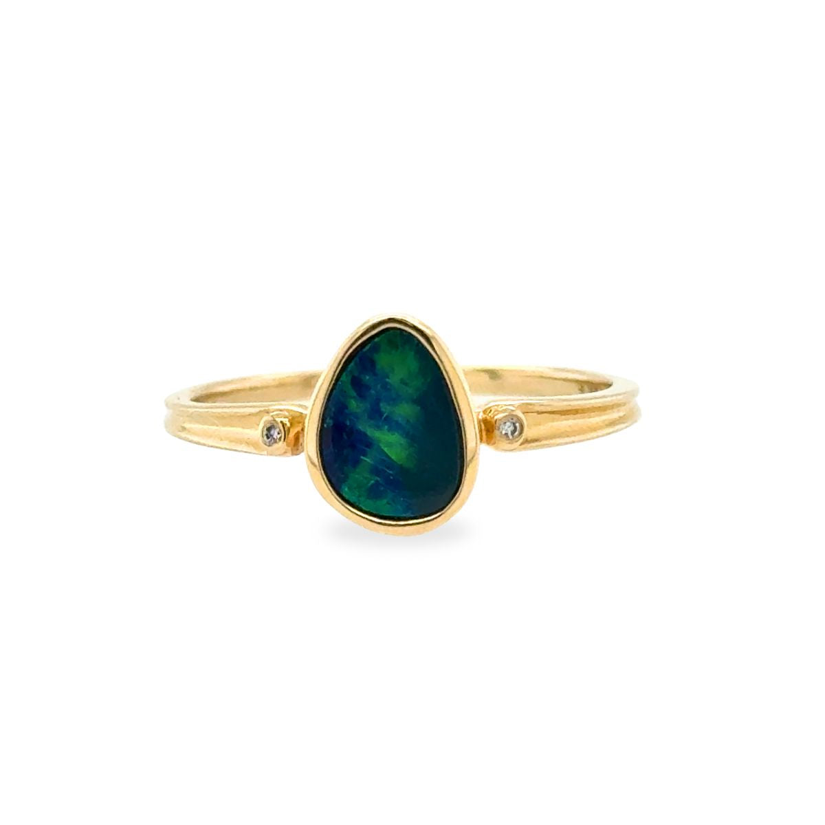 14ct Yellow Gold Doublet Opal & Diamond Ring