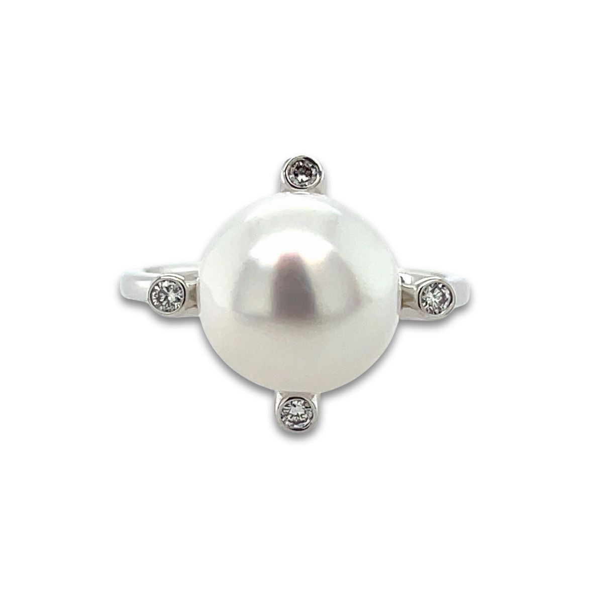 9ct White Gold 8-9mm South Sea Pearl & Diamond Ring