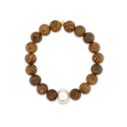 Arafura Collection South Sea Pearl & Striped Wengewood Bracelet
