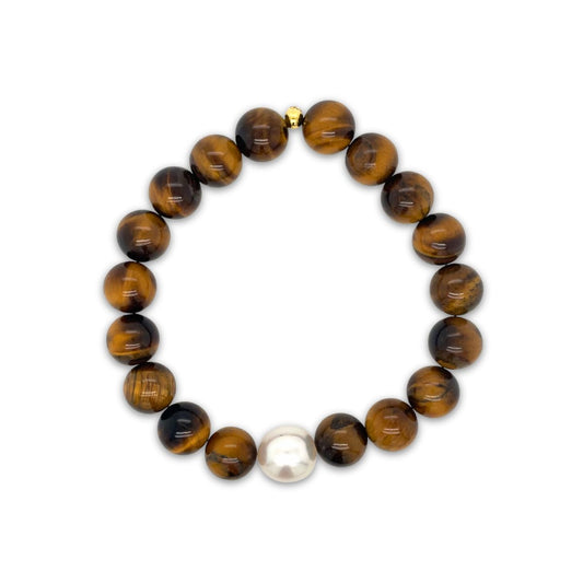 Arafura Collection South Sea Pearl & Tigereye Stretch Bracelet