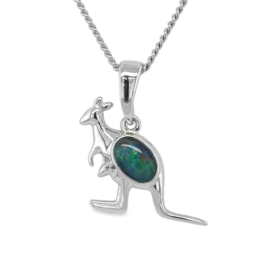 Sterling Silver Triplet Opal Kangaroo Pendant