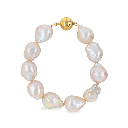 Sterling Silver Gold Tone Baroque Keshi Freshwater Pearl Bracelet