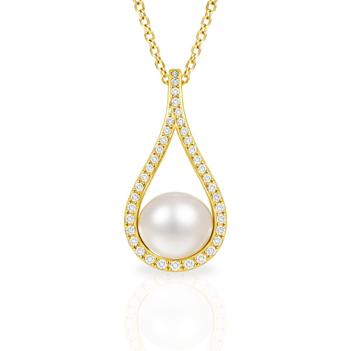 Sterling Silver Gold Tone Freshwater Pearl & Cubic Zirconia Pendant